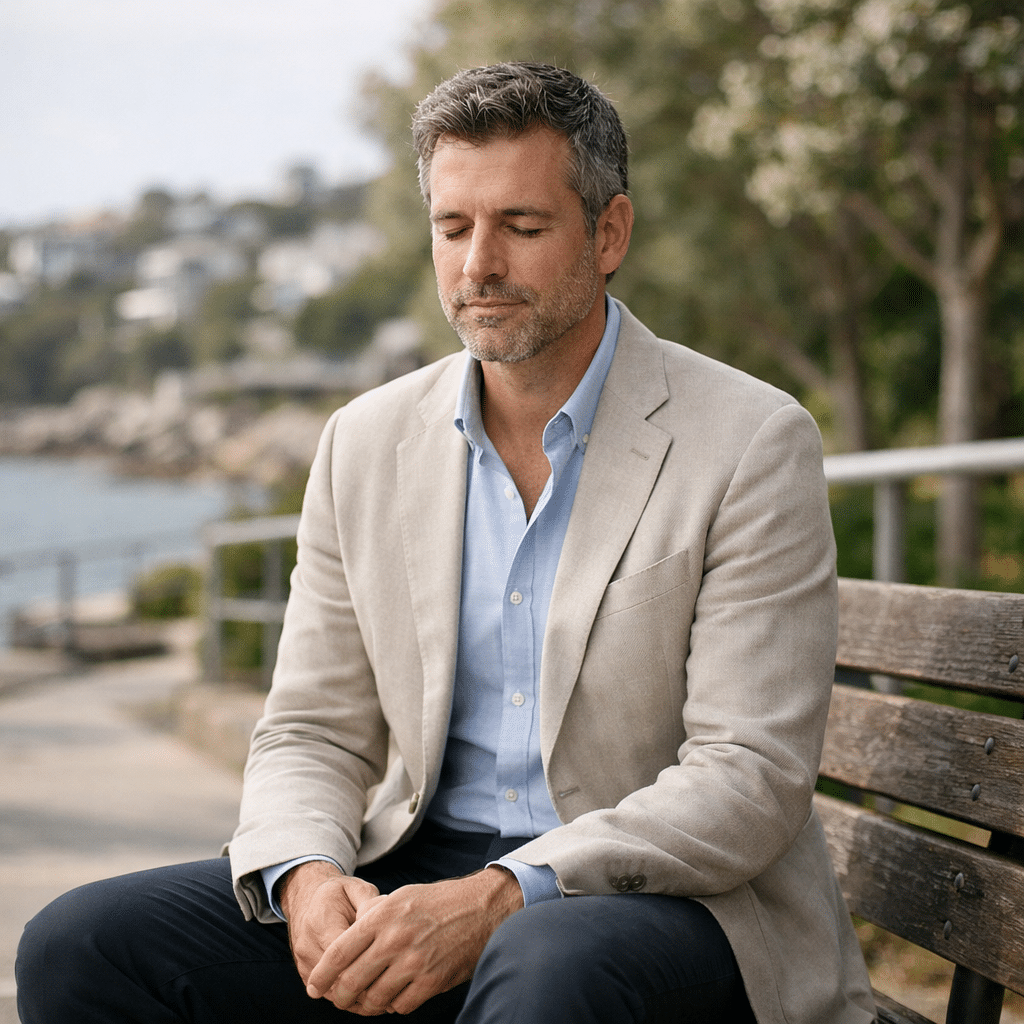 A Sydney professional taking a quiet moment to reset and restore balance.